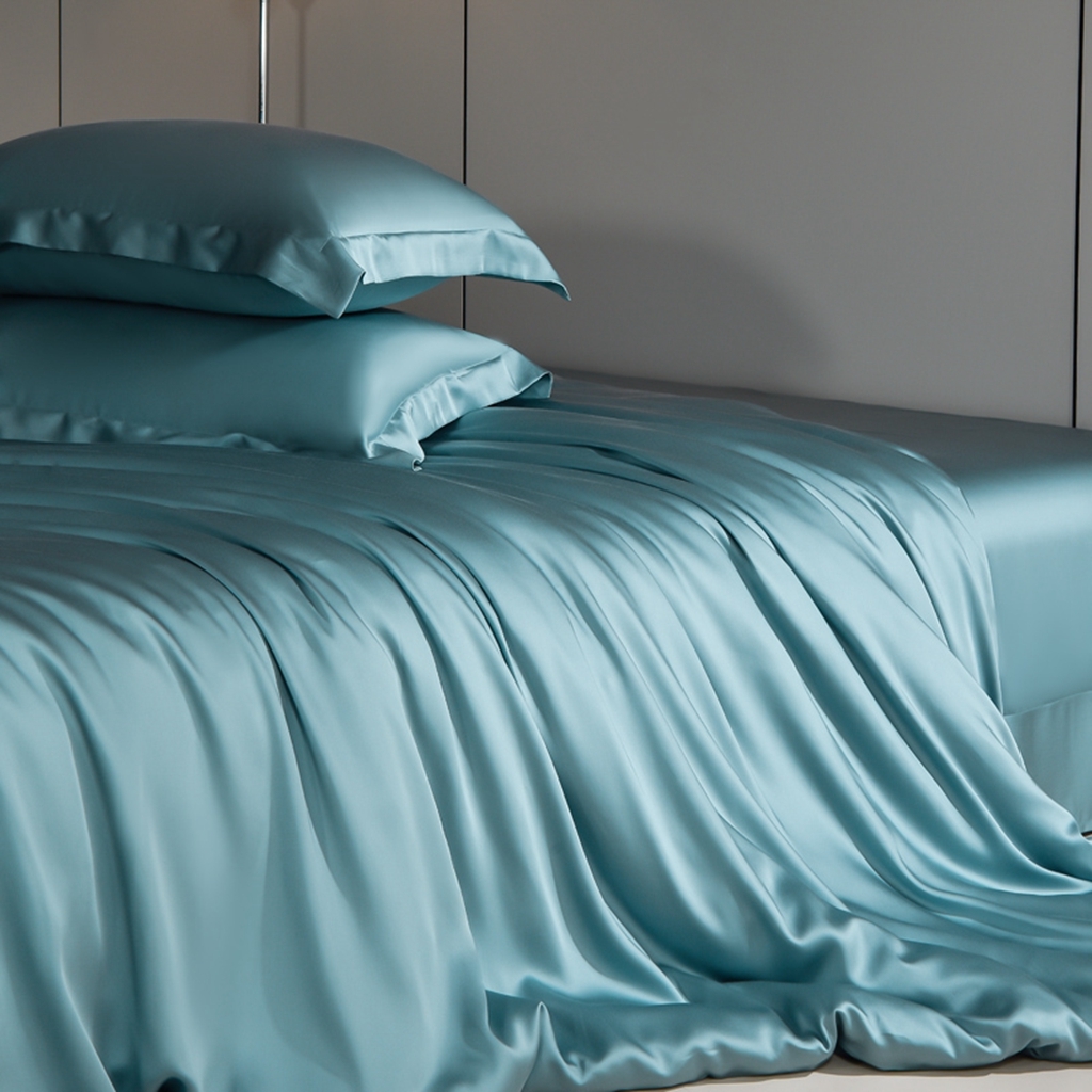 91家纺网 家纺一手货源 找家纺 简爱家纺 2025亲肤舒适60s兰精天丝四件套【可授权】 冰蓝色