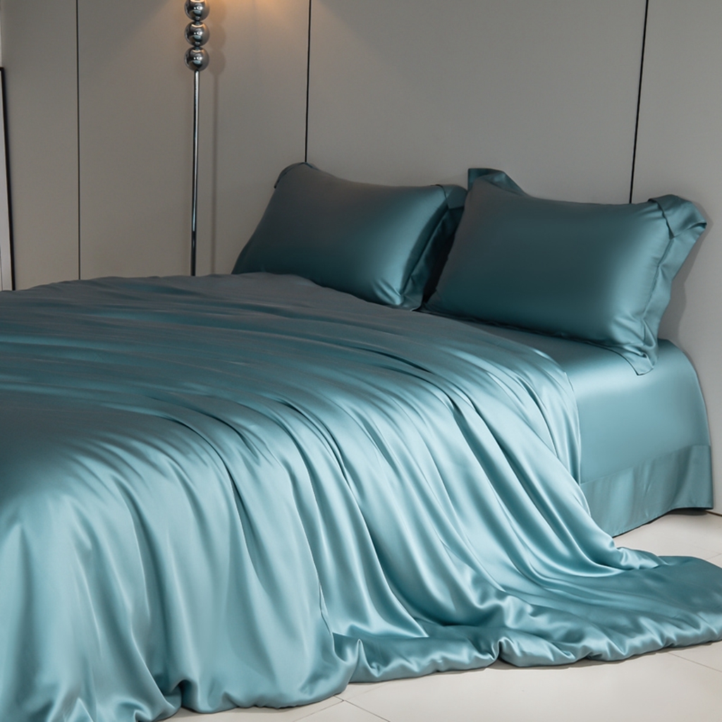 91家纺网 家纺一手货源 找家纺 简爱家纺 2025亲肤舒适60s兰精天丝四件套【可授权】 冰蓝色