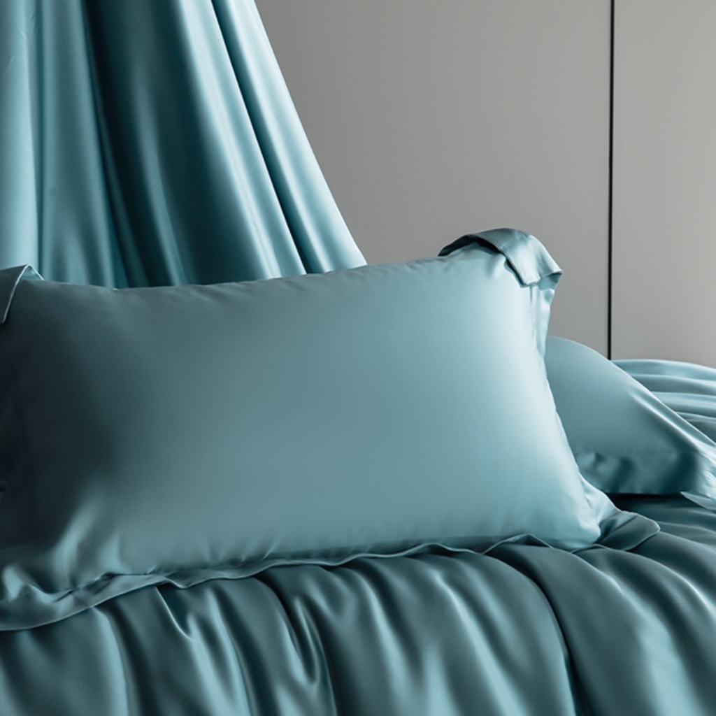 91家纺网 家纺一手货源 找家纺 简爱家纺 2025亲肤舒适60s兰精天丝四件套【可授权】 冰蓝色