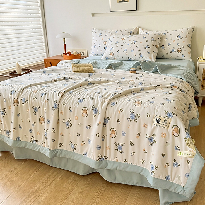 91家纺网 家纺一手货源 找家纺 优尚家纺 2025新款水洗棉棉花夏被 花卉清新系列-青花韵