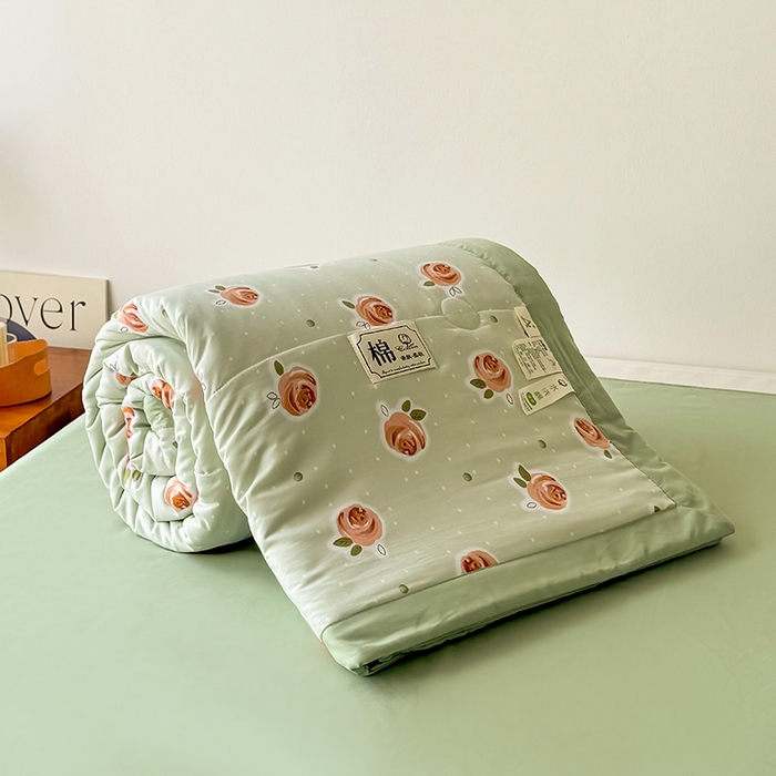 91家纺网 家纺一手货源 找家纺 优尚家纺 2025新款水洗棉棉花夏被 花卉清新系列-浅夏玫瑰
