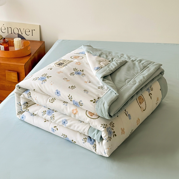 91家纺网 家纺一手货源 找家纺 优尚家纺 2025新款水洗棉棉花夏被 花卉清新系列-青花韵