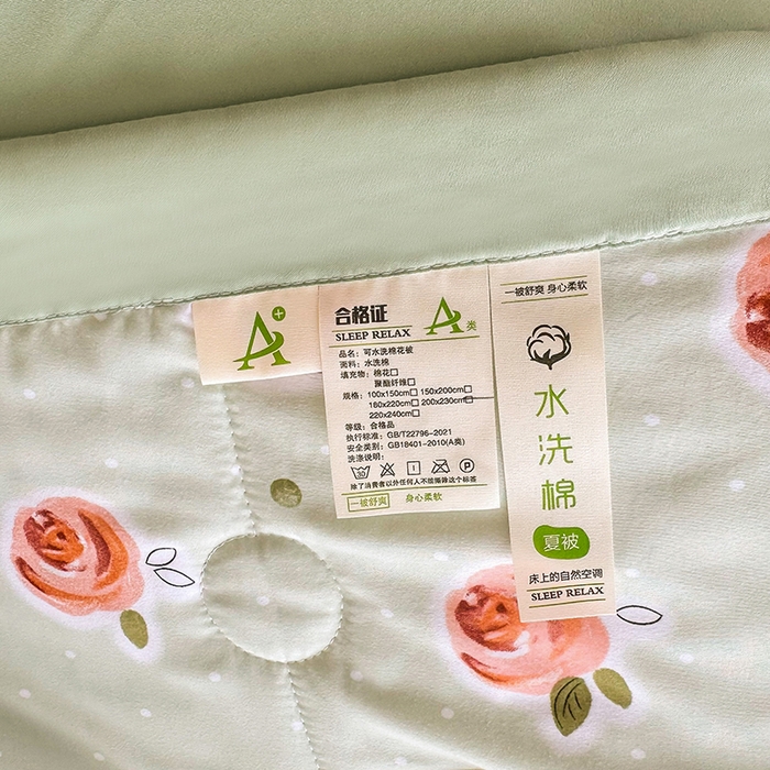 91家纺网 家纺一手货源 找家纺 优尚家纺 2025新款水洗棉棉花夏被 花卉清新系列-浅夏玫瑰