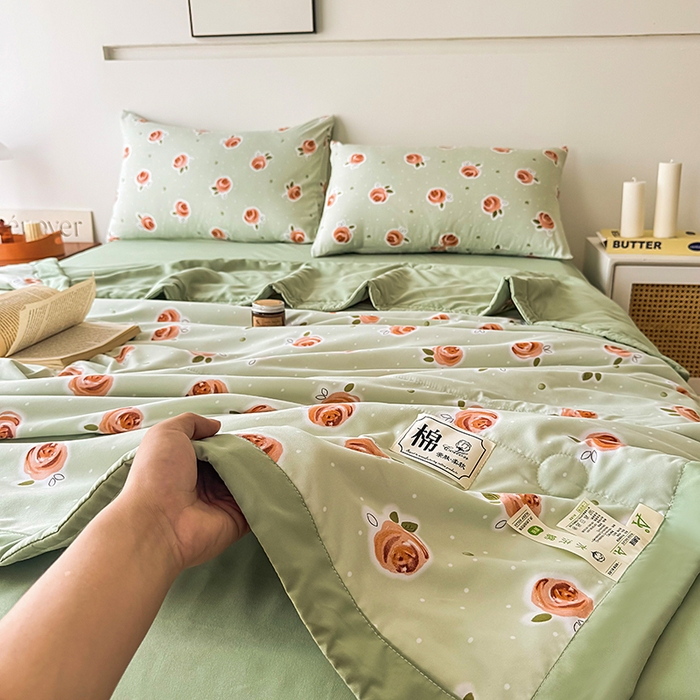 91家纺网 家纺一手货源 找家纺 优尚家纺 2025新款水洗棉棉花夏被 花卉清新系列-浅夏玫瑰