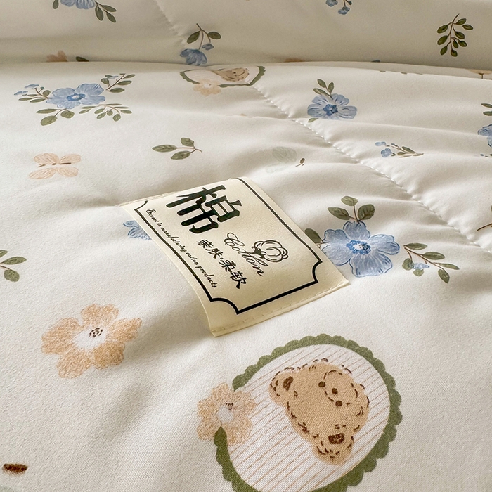 91家纺网 家纺一手货源 找家纺 优尚家纺 2025新款水洗棉棉花夏被 花卉清新系列-青花韵