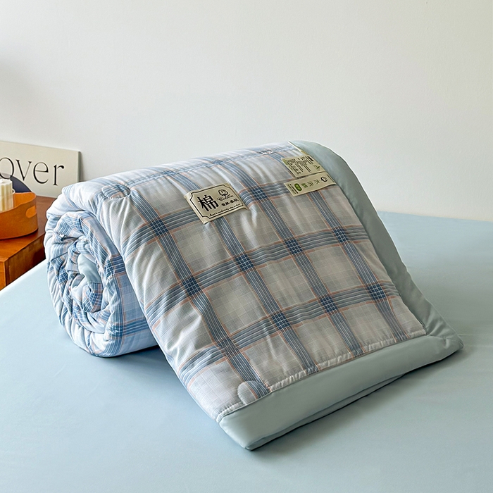 91家纺网 家纺一手货源 找家纺 优尚家纺 2025新款水洗棉棉花夏被 无印风系列-蓝韵格