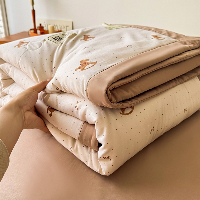 91家纺网 家纺一手货源 找家纺 优尚家纺 2025新款水洗棉棉花夏被 花卉清新系列-小木马