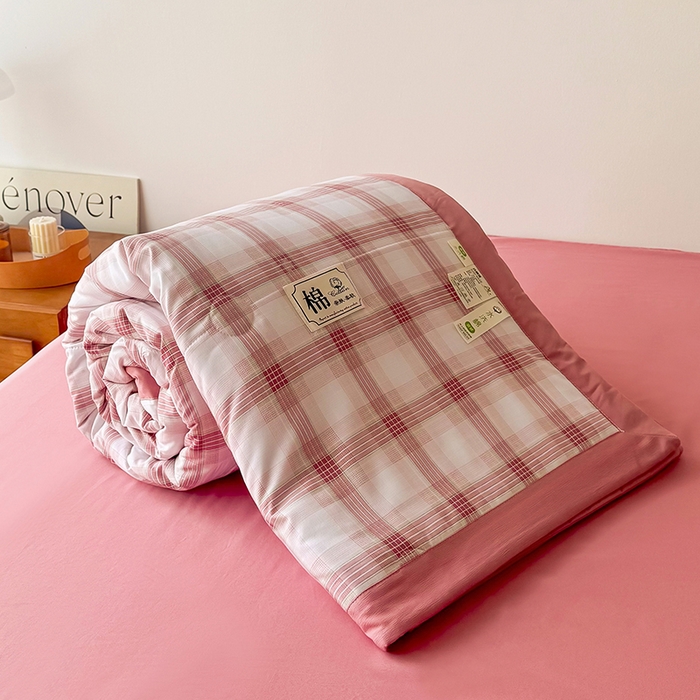 91家纺网 家纺一手货源 找家纺 优尚家纺 2025新款水洗棉棉花夏被 无印风系列-粉韵格