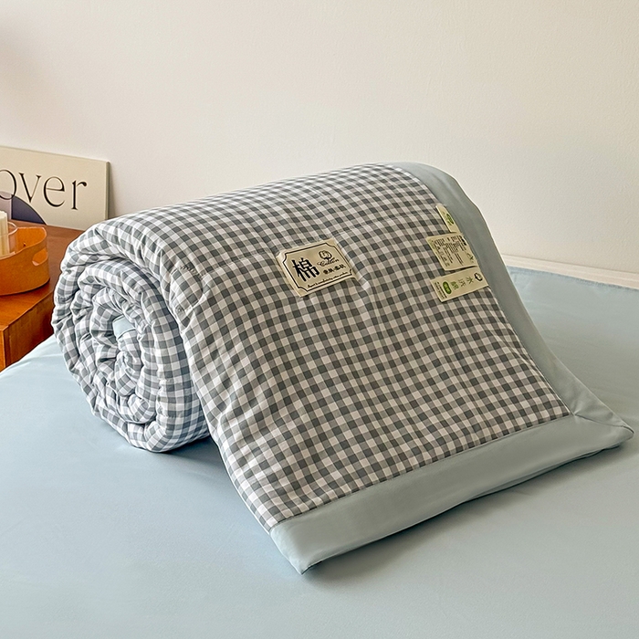 91家纺网 家纺一手货源 找家纺 优尚家纺 2025新款水洗棉棉花夏被 无印风系列-蓝小格