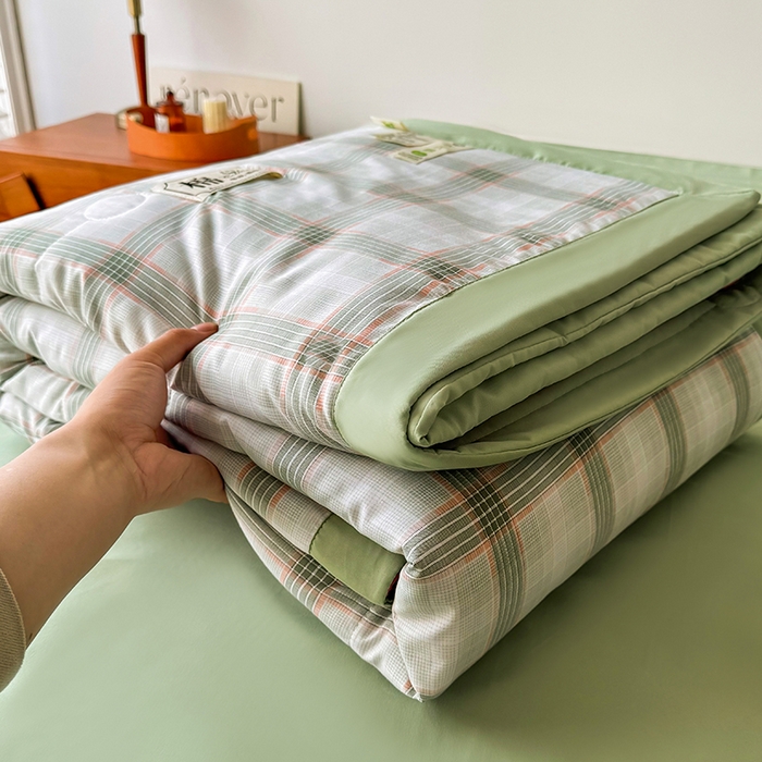 91家纺网 家纺一手货源 找家纺 优尚家纺 2025新款水洗棉棉花夏被 无印风系列-绿韵格
