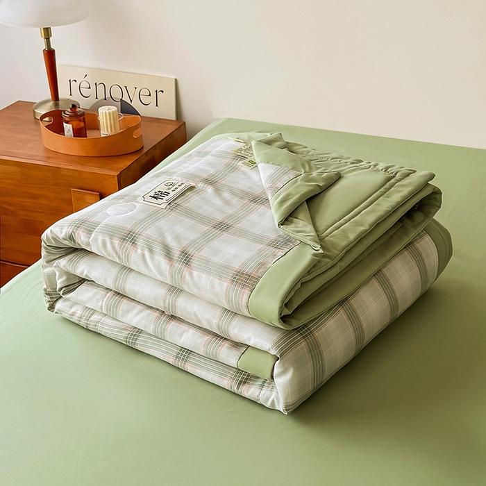 91家纺网 家纺一手货源 找家纺 优尚家纺 2025新款水洗棉棉花夏被 无印风系列-绿韵格