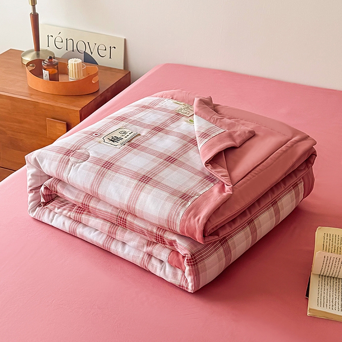 91家纺网 家纺一手货源 找家纺 优尚家纺 2025新款水洗棉棉花夏被 无印风系列-粉韵格
