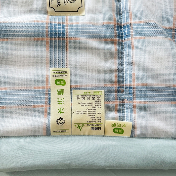 91家纺网 家纺一手货源 找家纺 优尚家纺 2025新款水洗棉棉花夏被 无印风系列-蓝韵格