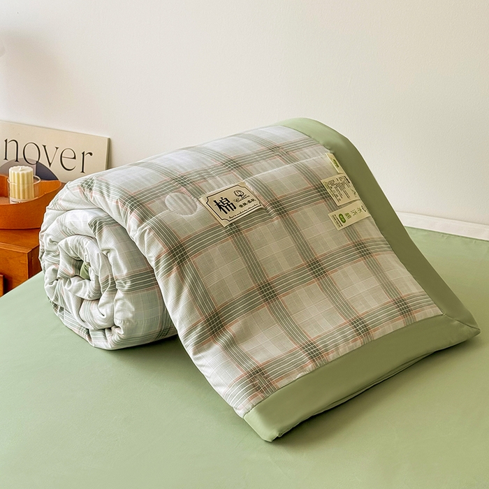 91家纺网 家纺一手货源 找家纺 优尚家纺 2025新款水洗棉棉花夏被 无印风系列-绿韵格