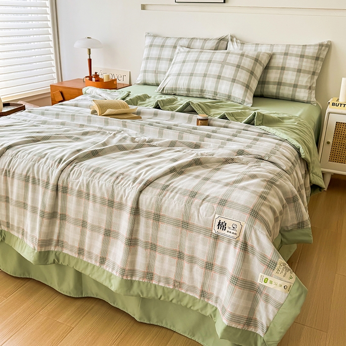 91家纺网 家纺一手货源 找家纺 优尚家纺 2025新款水洗棉棉花夏被 无印风系列-绿韵格