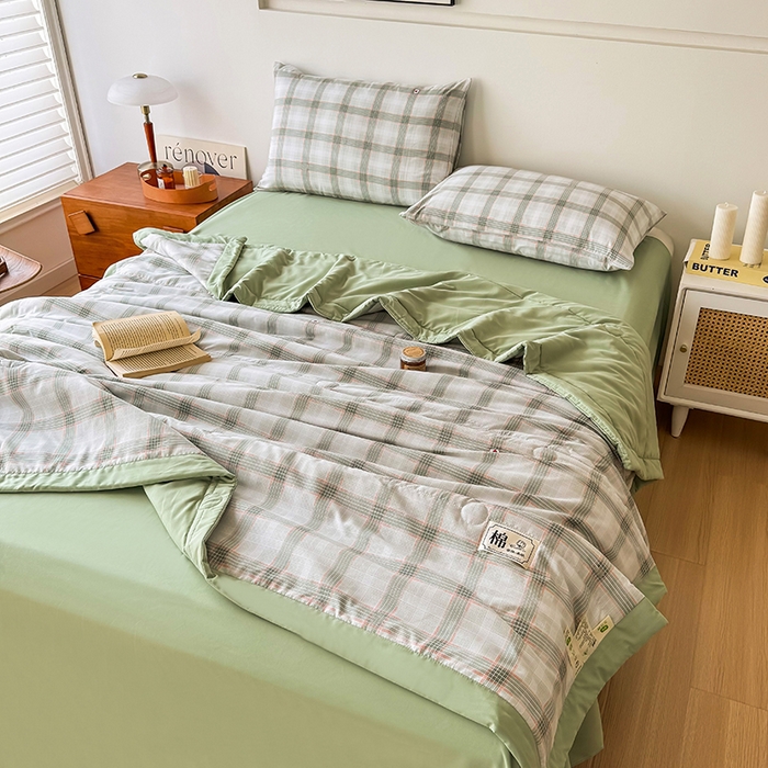 91家纺网 家纺一手货源 找家纺 优尚家纺 2025新款水洗棉棉花夏被 无印风系列-绿韵格