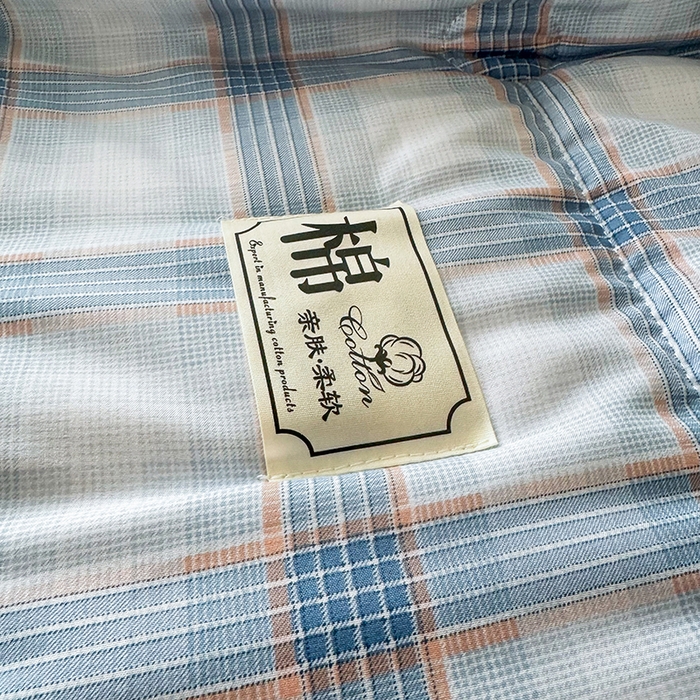 91家纺网 家纺一手货源 找家纺 优尚家纺 2025新款水洗棉棉花夏被 无印风系列-蓝韵格