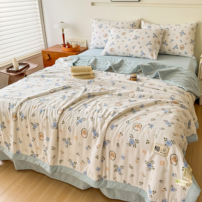 91家纺网 家纺一手货源 找家纺 优尚家纺 2025新款水洗棉棉花夏被 花卉清新系列-青花韵