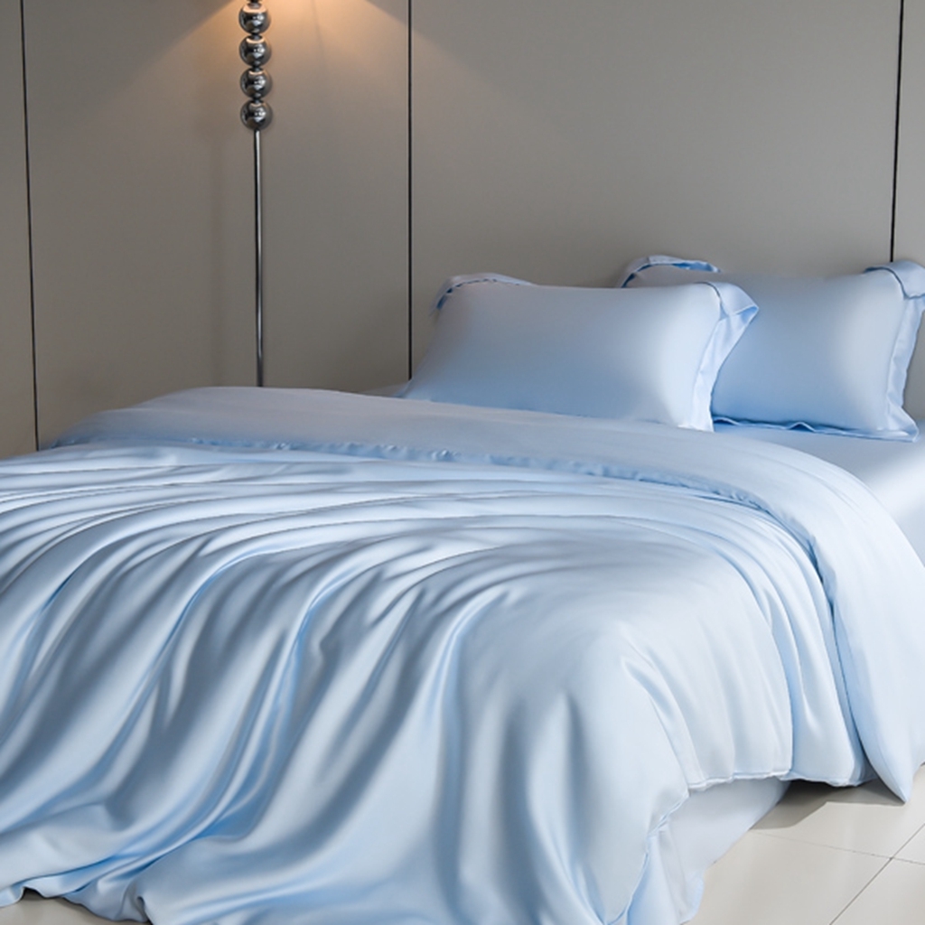 91家纺网 家纺一手货源 找家纺 简爱家纺 2026亲肤舒适60s兰精天丝四件套【可授权】 浅天蓝