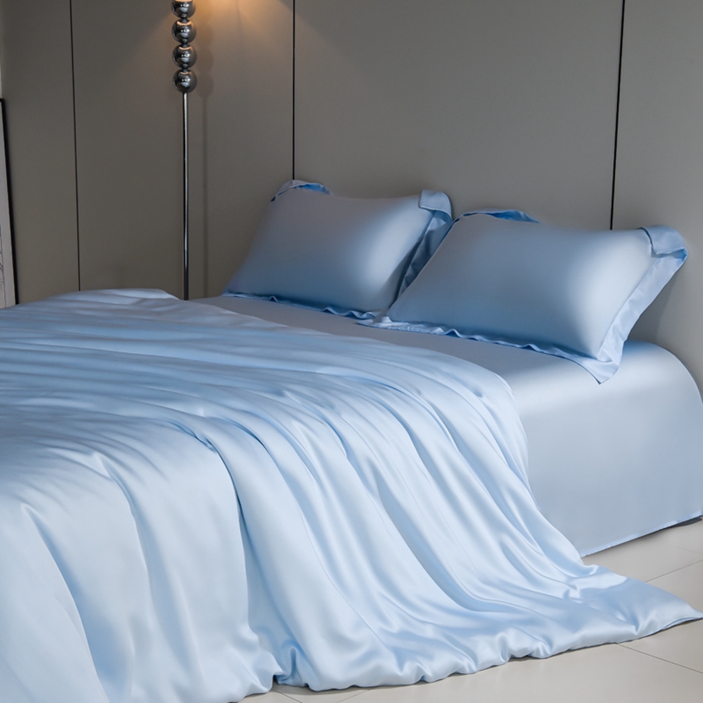 91家纺网 家纺一手货源 找家纺 简爱家纺 2026亲肤舒适60s兰精天丝四件套【可授权】 浅天蓝