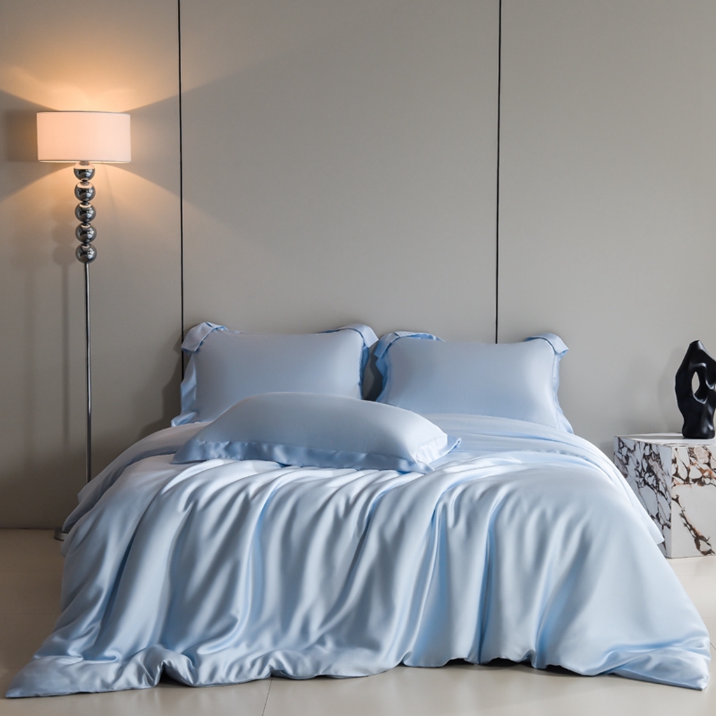 91家纺网 家纺一手货源 找家纺 简爱家纺 2026亲肤舒适60s兰精天丝四件套【可授权】 浅天蓝