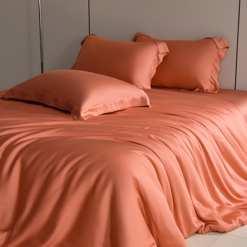 简爱家纺 2025亲肤舒适60s兰精天丝四件套【可授权】 秋橘色