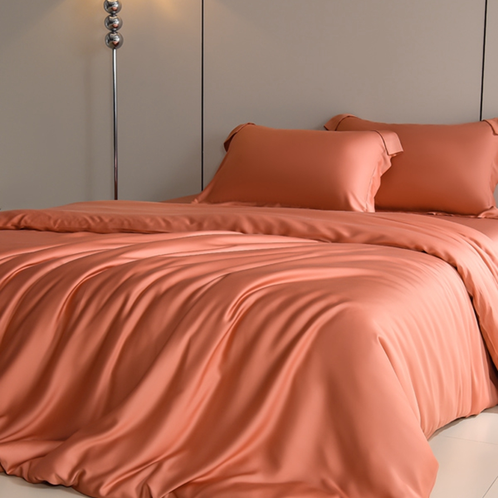 91家纺网 家纺一手货源 找家纺 简爱家纺 2025亲肤舒适60s兰精天丝四件套【可授权】 秋橘色