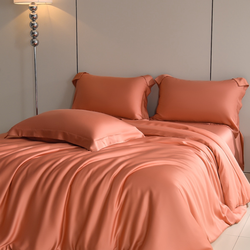 91家纺网 家纺一手货源 找家纺 简爱家纺 2025亲肤舒适60s兰精天丝四件套【可授权】 秋橘色