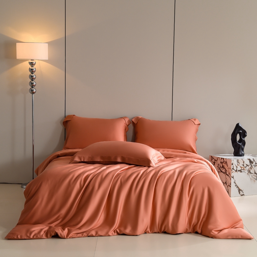 91家纺网 家纺一手货源 找家纺 简爱家纺 2025亲肤舒适60s兰精天丝四件套【可授权】 秋橘色