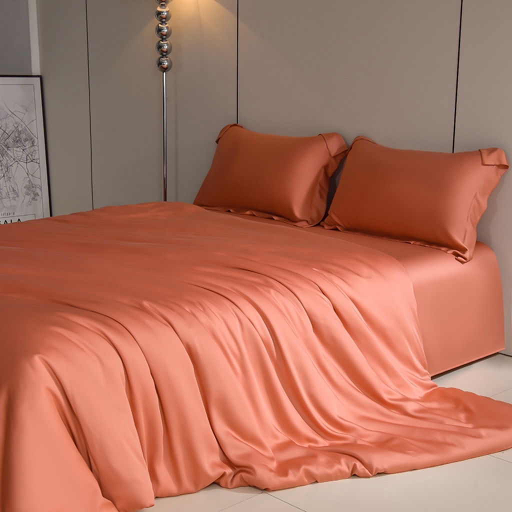 91家纺网 家纺一手货源 找家纺 简爱家纺 2025亲肤舒适60s兰精天丝四件套【可授权】 秋橘色