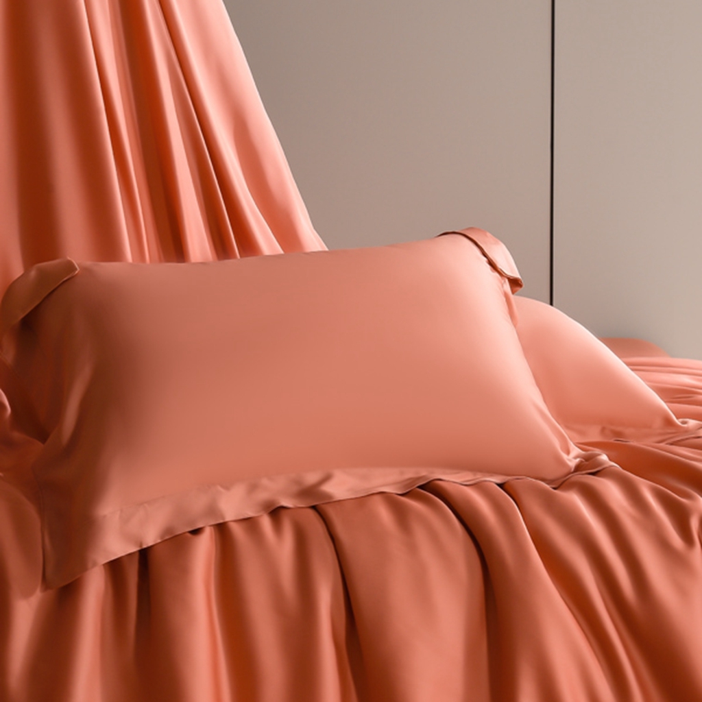 91家纺网 家纺一手货源 找家纺 简爱家纺 2025亲肤舒适60s兰精天丝四件套【可授权】 秋橘色