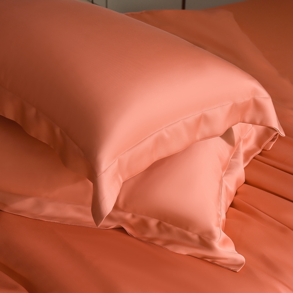 91家纺网 家纺一手货源 找家纺 简爱家纺 2025亲肤舒适60s兰精天丝四件套【可授权】 秋橘色