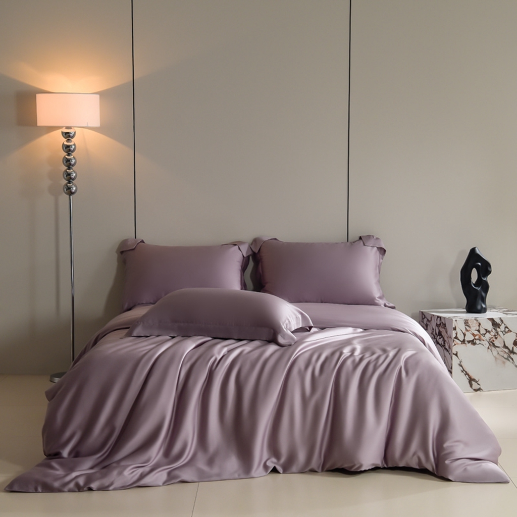 91家纺网 家纺一手货源 找家纺 简爱家纺 2026亲肤舒适60s兰精天丝四件套【可授权】 雾紫