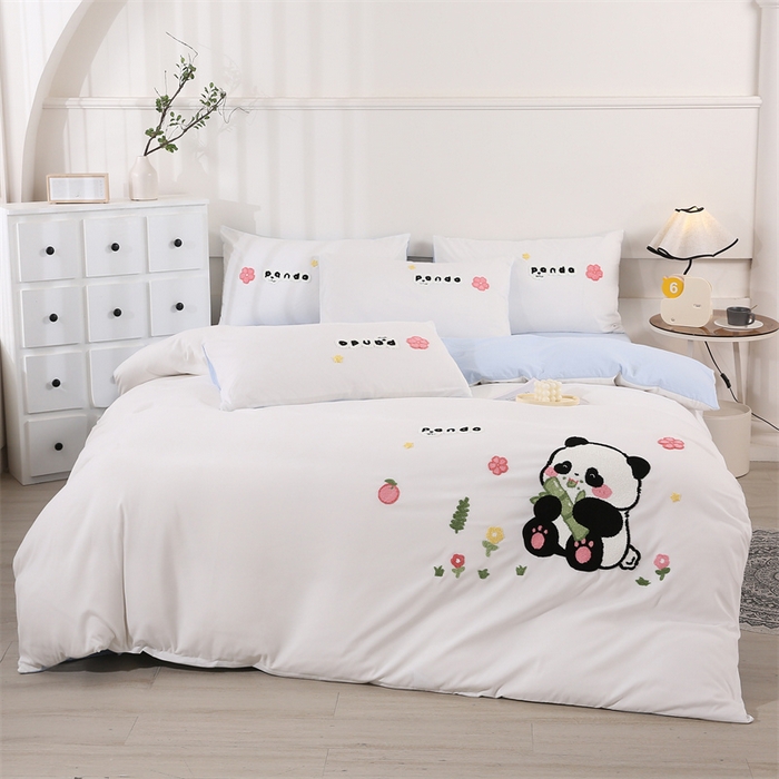 91家纺网 家纺一手货源 找家纺 （总）优米家纺 2025新款A类水洗棉毛巾绣四件套-熊猫