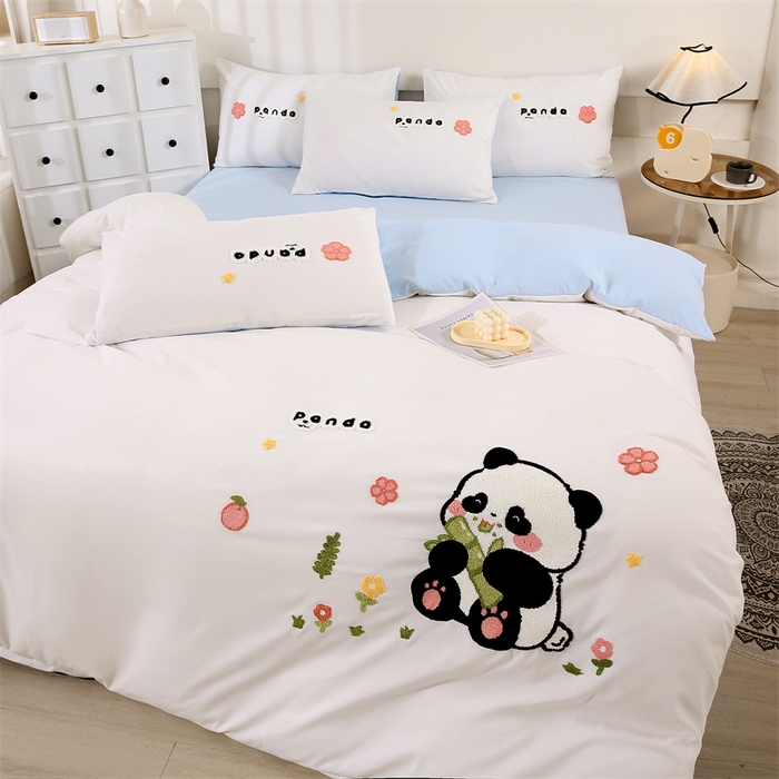 91家纺网 家纺一手货源 找家纺 （总）优米家纺 2025新款A类水洗棉毛巾绣四件套-熊猫