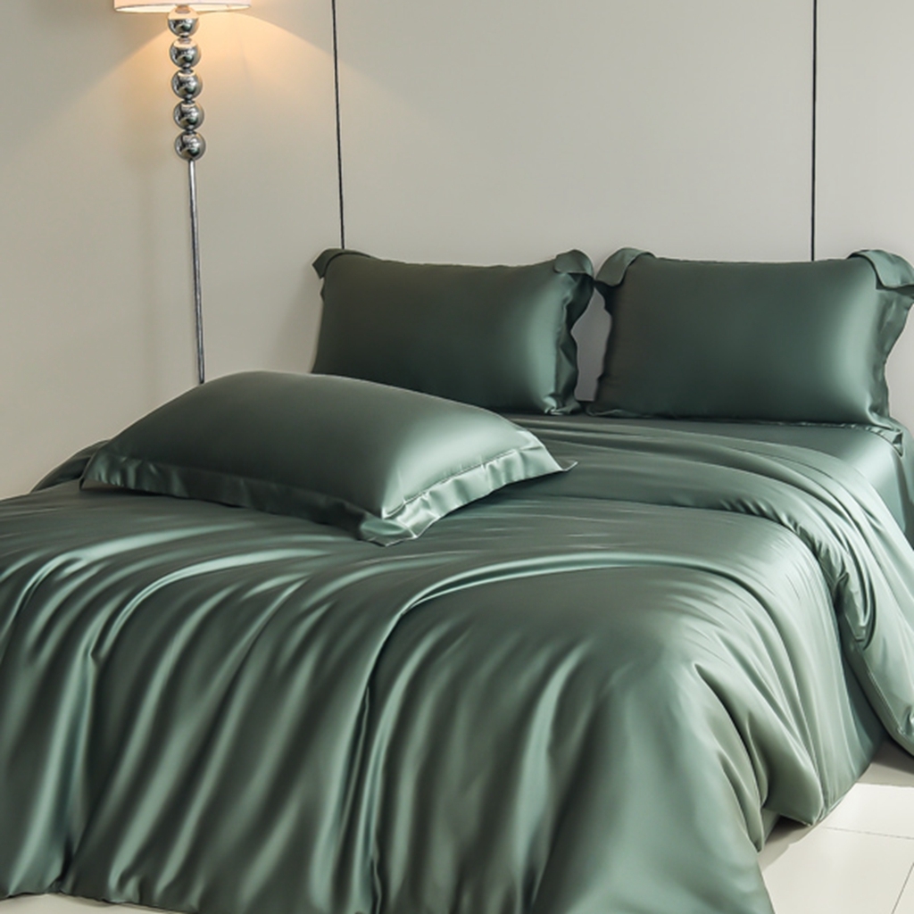 91家纺网 家纺一手货源 找家纺 简爱家纺 2025亲肤舒适60s兰精天丝四件套【可授权】 油绿