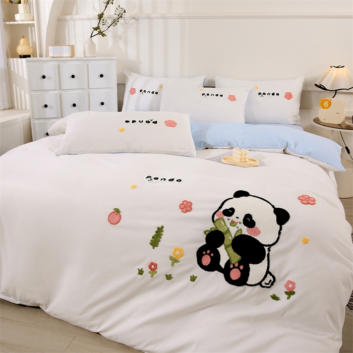 91家纺网 家纺一手货源 找家纺 （总）优米家纺 2025新款A类水洗棉毛巾绣四件套-熊猫