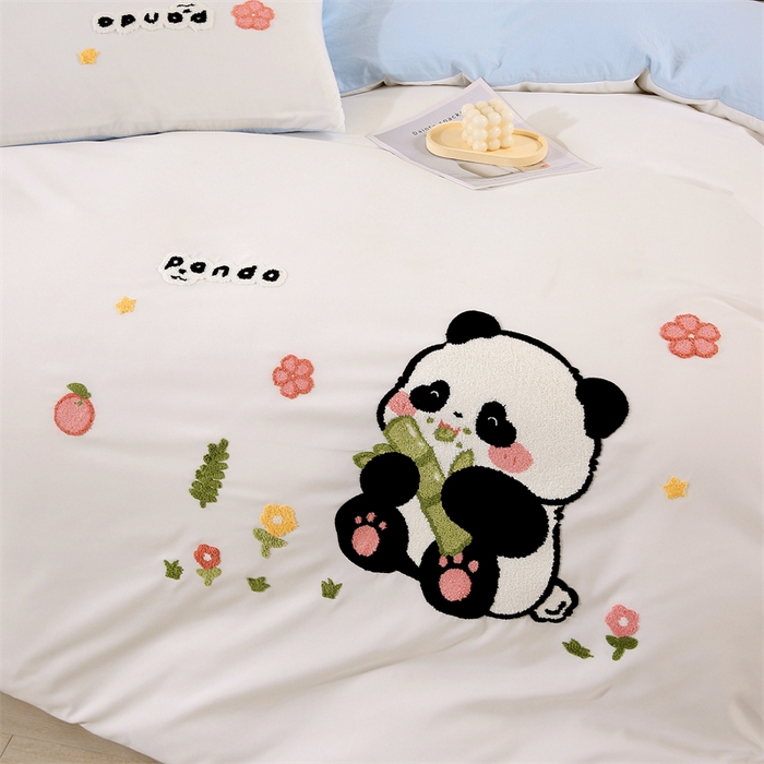 91家纺网 家纺一手货源 找家纺 （总）优米家纺 2025新款A类水洗棉毛巾绣四件套-熊猫