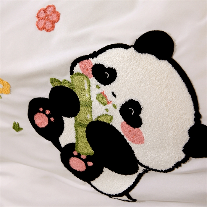 91家纺网 家纺一手货源 找家纺 （总）优米家纺 2025新款A类水洗棉毛巾绣四件套-熊猫