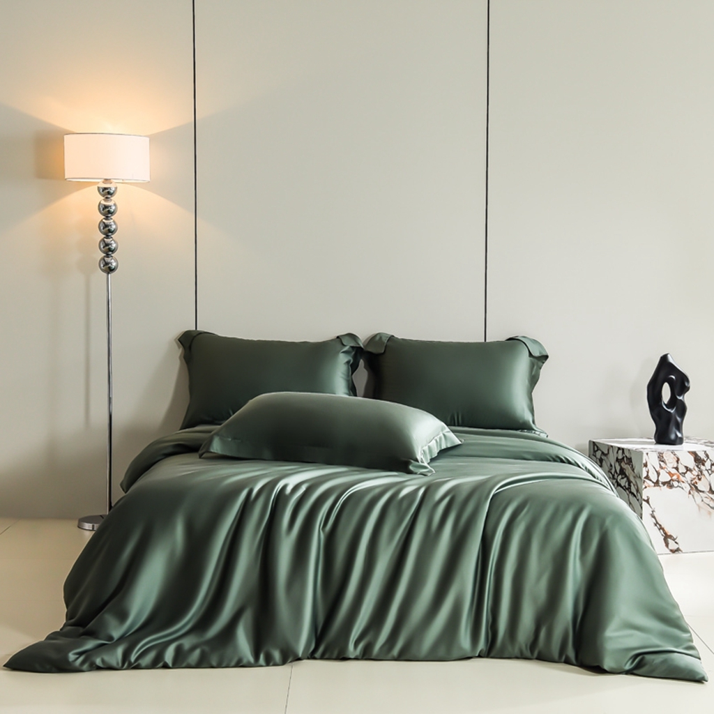 91家纺网 家纺一手货源 找家纺 简爱家纺 2025亲肤舒适60s兰精天丝四件套【可授权】 油绿