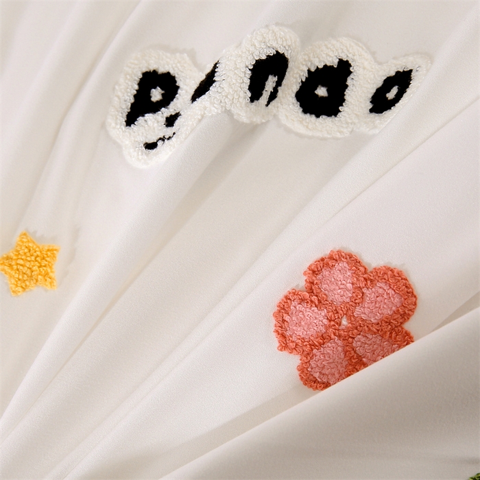 91家纺网 家纺一手货源 找家纺 优米家纺 2025新款A类水洗棉毛巾绣四件套-熊猫 熊猫-月光白