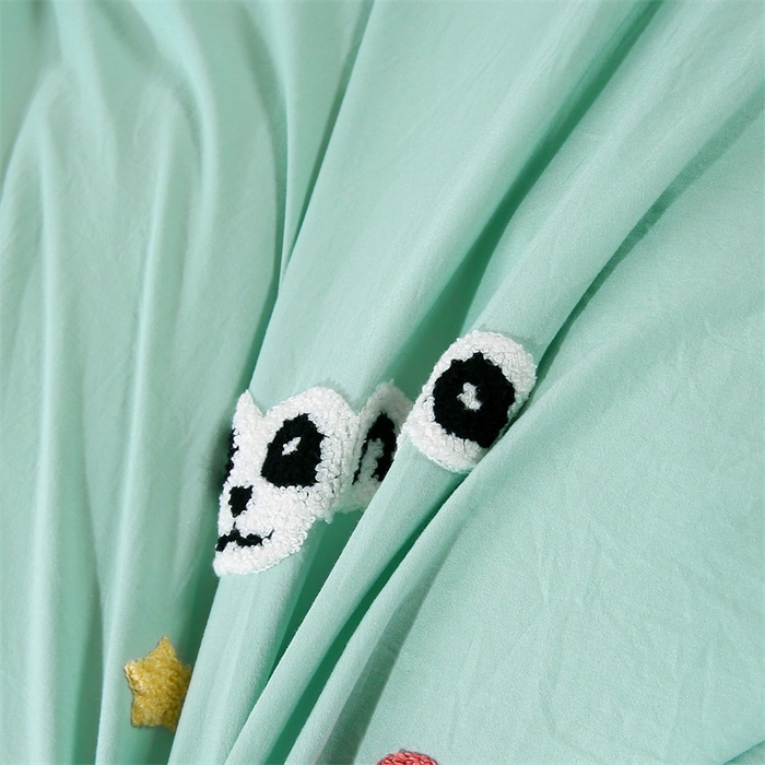 91家纺网 家纺一手货源 找家纺 优米家纺 2025新款A类水洗棉毛巾绣四件套-熊猫 熊猫-青草绿