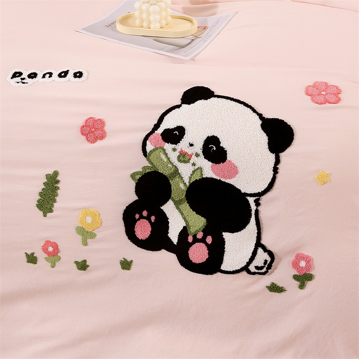 91家纺网 家纺一手货源 找家纺 优米家纺 2025新款A类水洗棉毛巾绣四件套-熊猫 熊猫-柔情玉