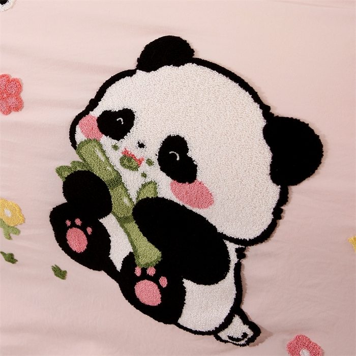 91家纺网 家纺一手货源 找家纺 优米家纺 2025新款A类水洗棉毛巾绣四件套-熊猫 熊猫-柔情玉