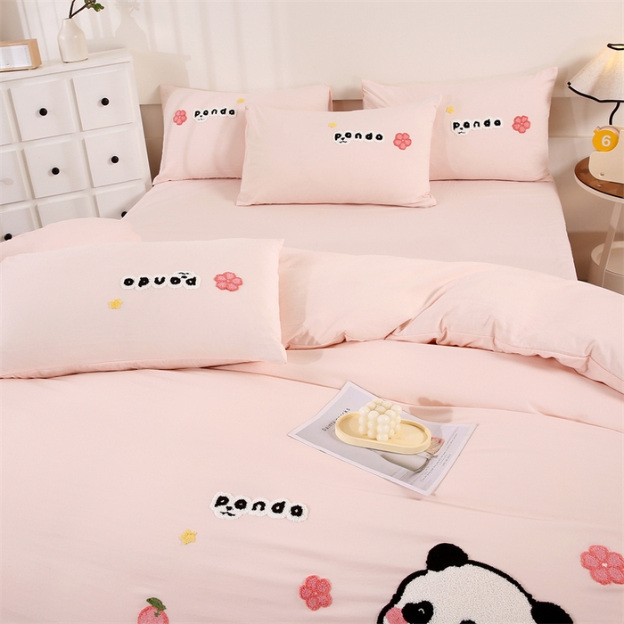 91家纺网 家纺一手货源 找家纺 优米家纺 2025新款A类水洗棉毛巾绣四件套-熊猫 熊猫-柔情玉