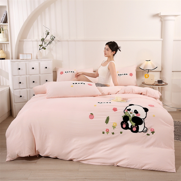 91家纺网 家纺一手货源 找家纺 优米家纺 2025新款A类水洗棉毛巾绣四件套-熊猫 熊猫-柔情玉