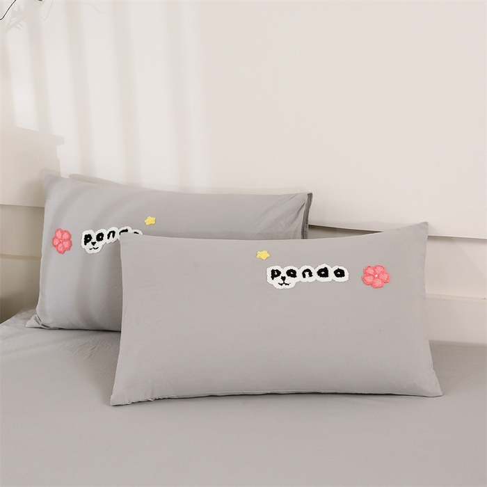 91家纺网 家纺一手货源 找家纺 优米家纺 2025新款A类水洗棉毛巾绣四件套-熊猫 熊猫-绅士灰