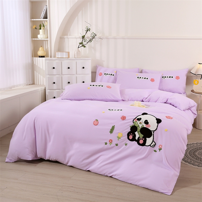 91家纺网 家纺一手货源 找家纺 优米家纺 2025新款A类水洗棉毛巾绣四件套-熊猫 熊猫-神秘紫