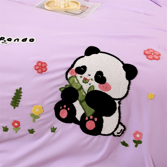 91家纺网 家纺一手货源 找家纺 优米家纺 2025新款A类水洗棉毛巾绣四件套-熊猫 熊猫-神秘紫