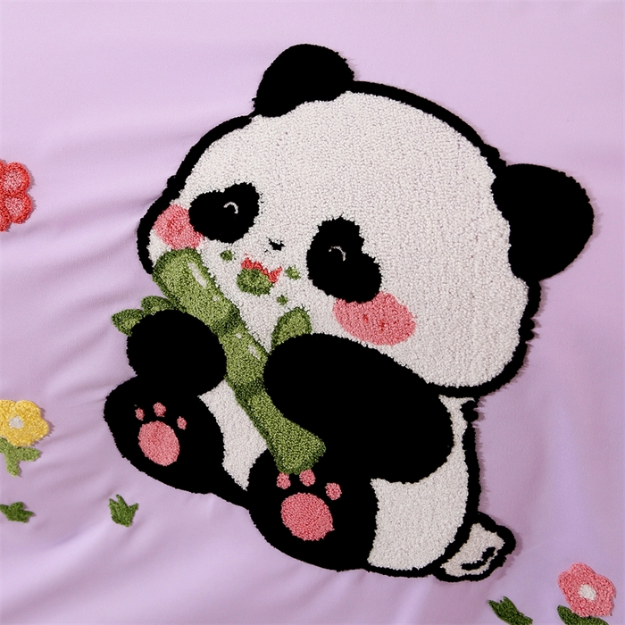 91家纺网 家纺一手货源 找家纺 优米家纺 2025新款A类水洗棉毛巾绣四件套-熊猫 熊猫-神秘紫